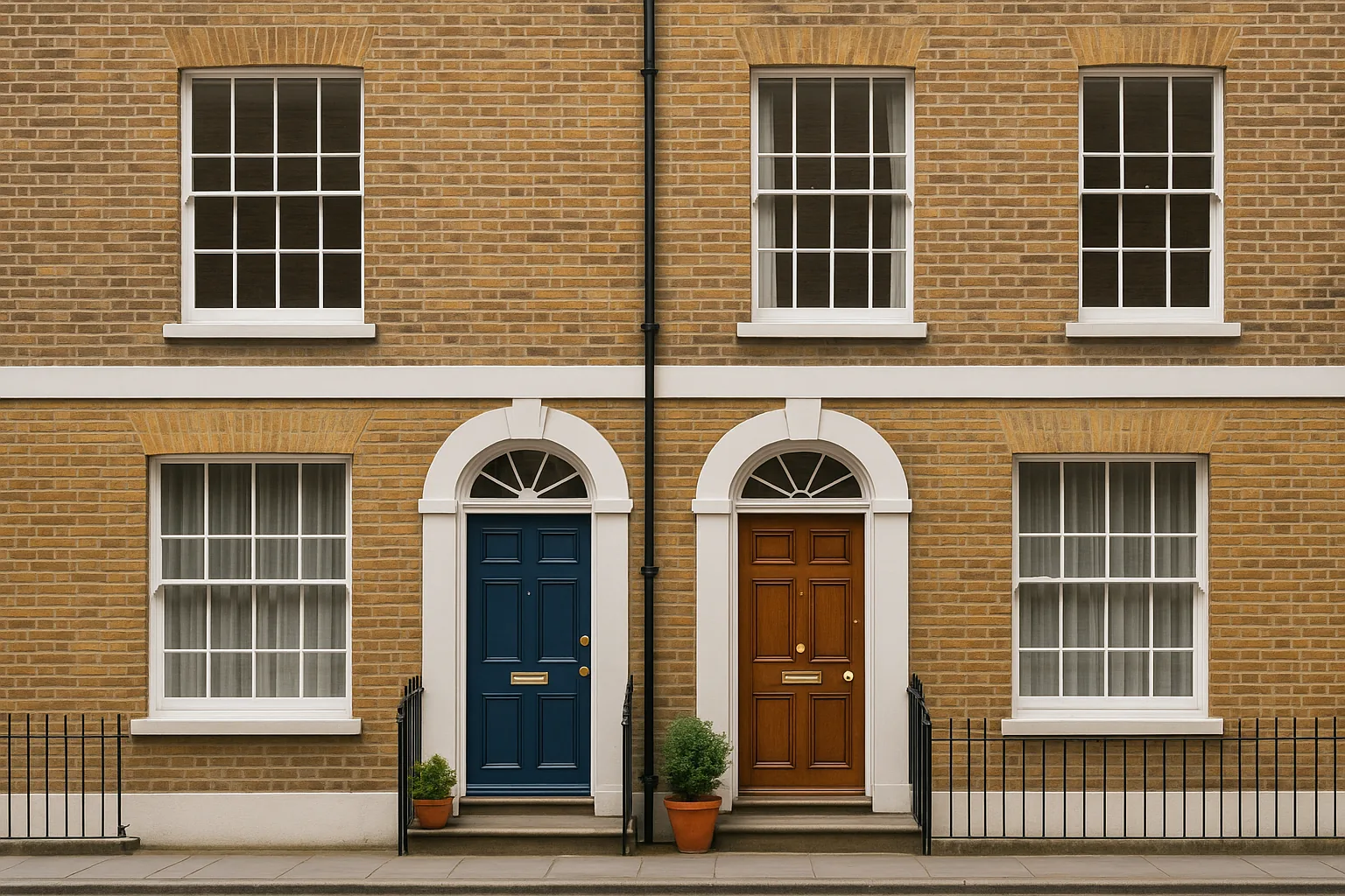 Victorian terrace in London with sash windows and timber doors